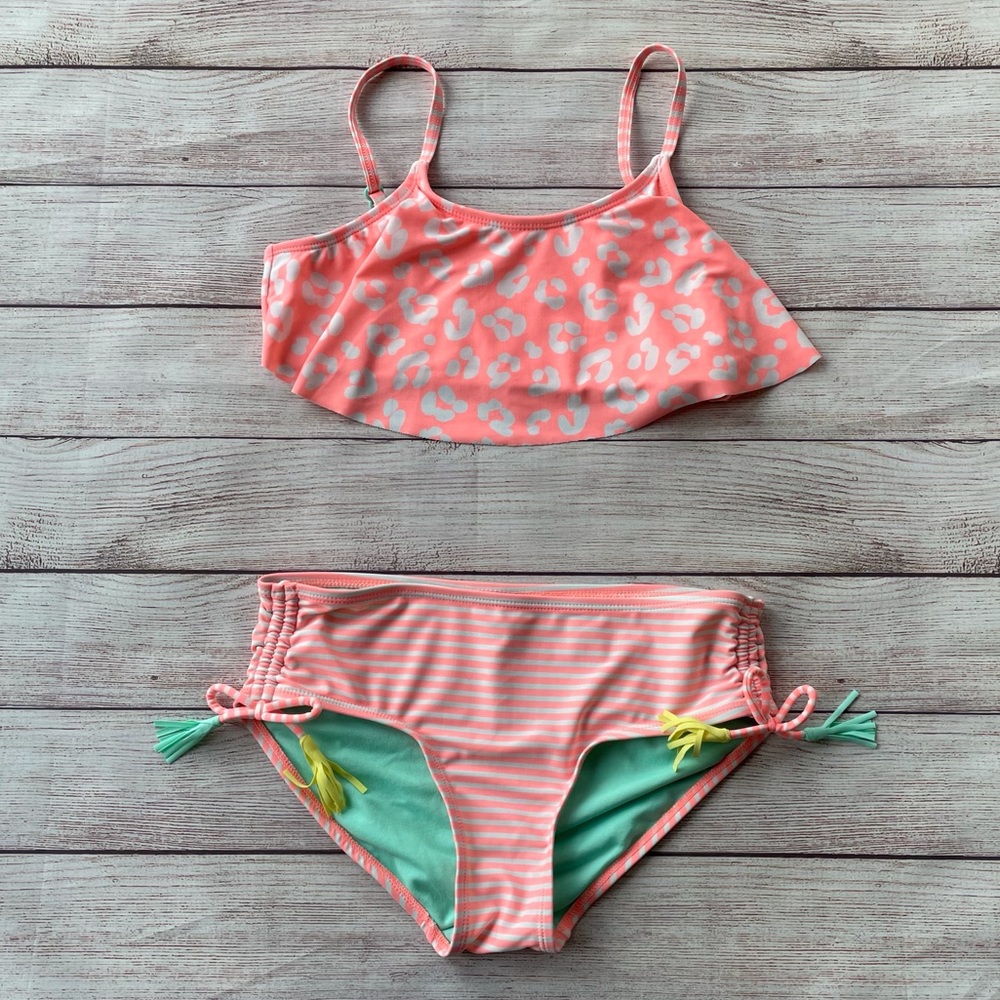 Justice Leopard and Stripe Ruffle Bikini